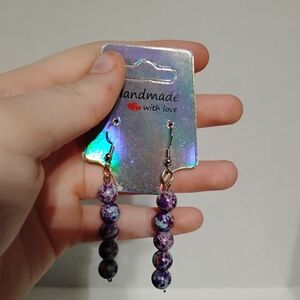 Handmade cute pretty colorful natural stone beaded earrings